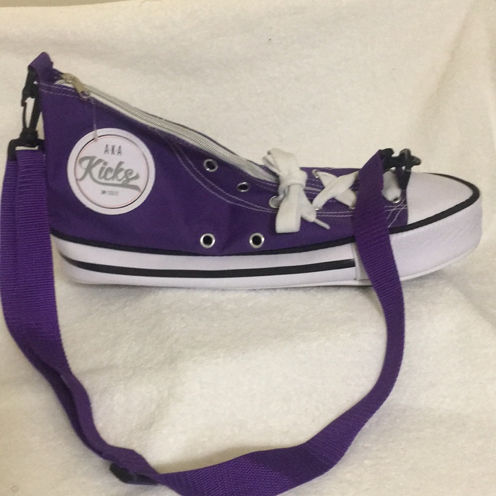 AKA KICKS High Top Purple Shoulder Crossbody Bag Polyester/ PVC Zip/Lace Up
